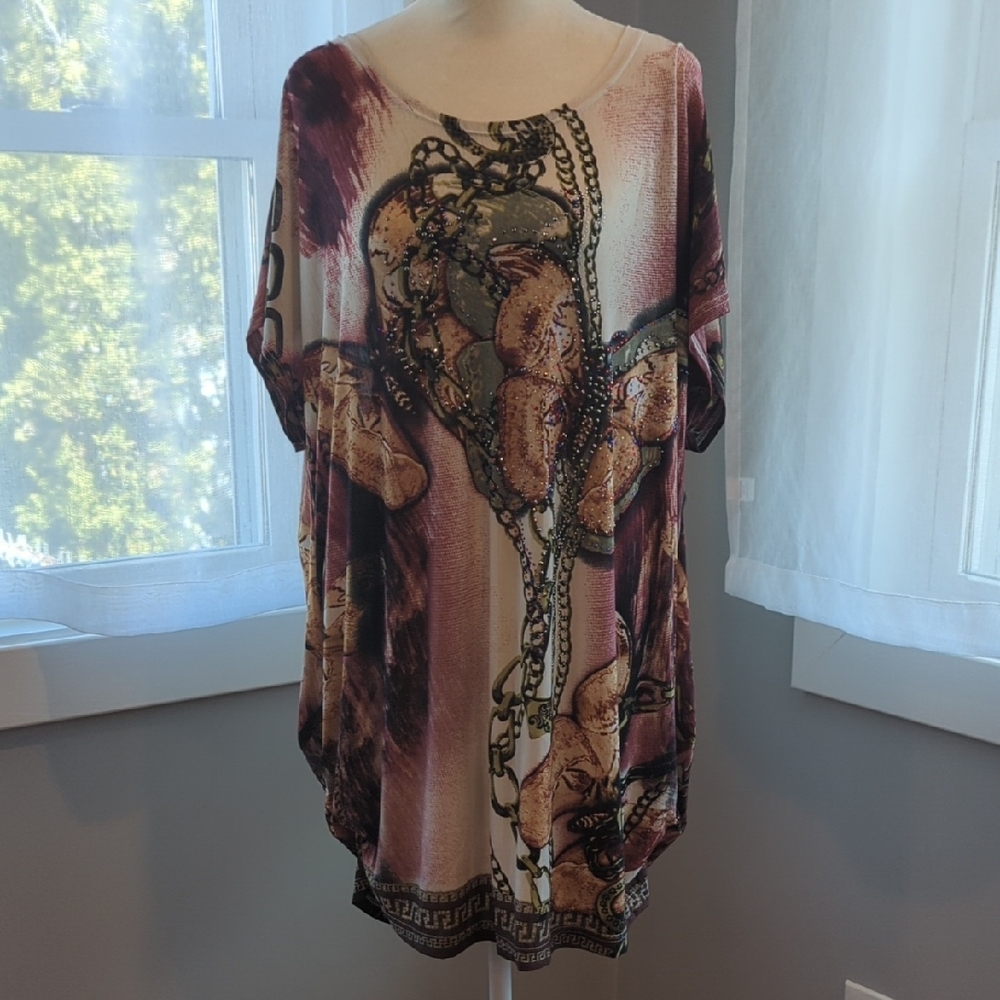Vintage Women's Graphic Print Flowy Tunic Dress